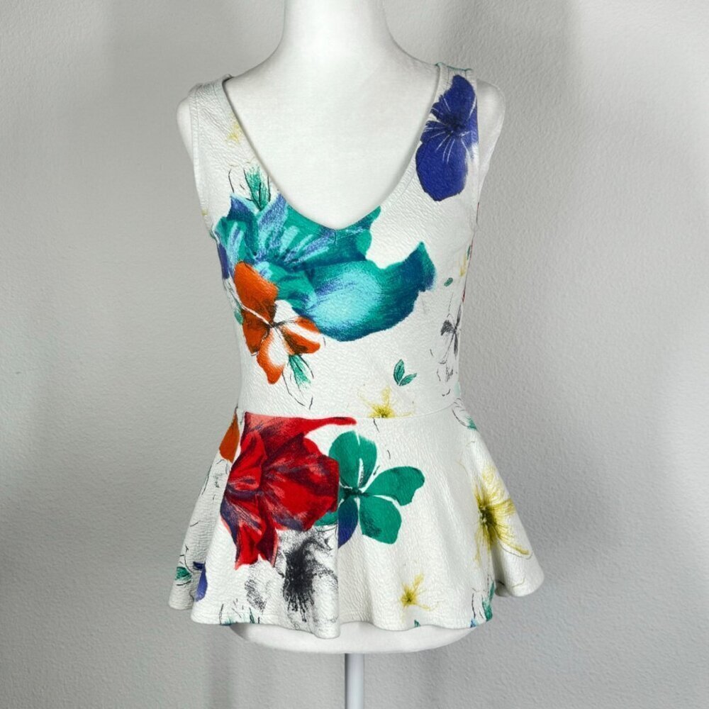Anthropologie Flynn Peplum Top Ivory Floral Size XS